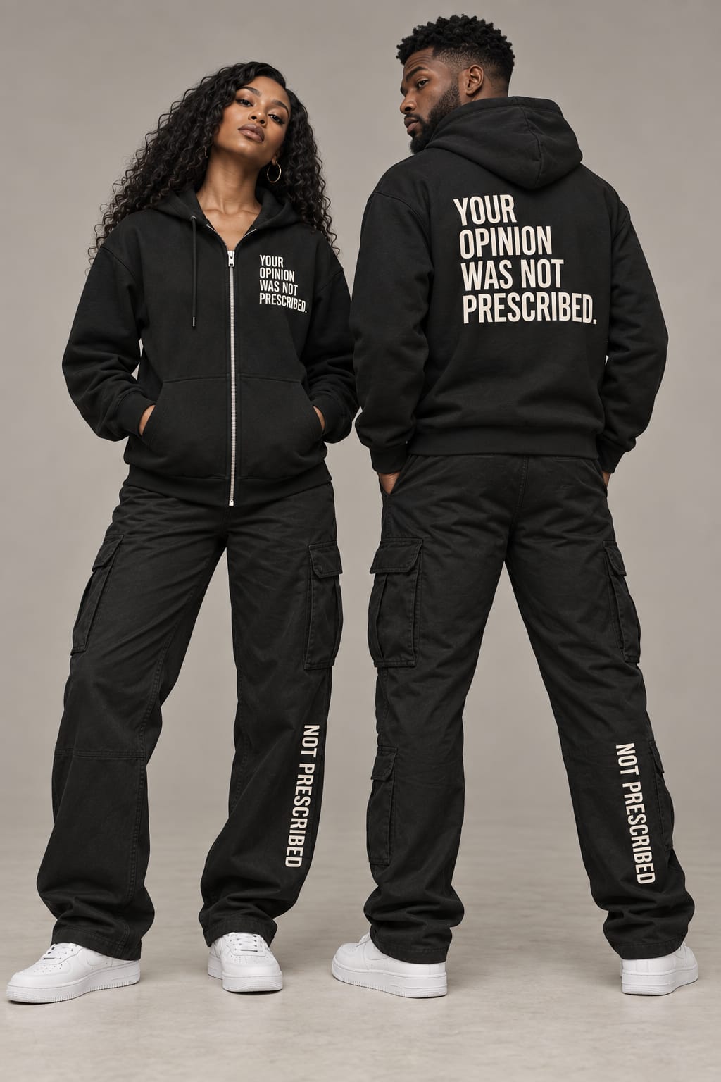Black zip hoodie reading Your Opinion Was Not Prescribed